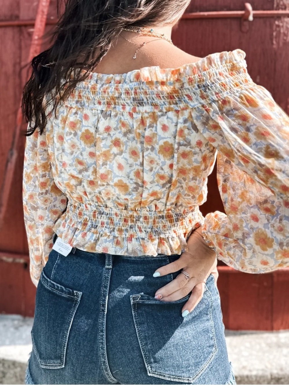 Promesa Floral Off Shoulder Crop Top. Size S - Picture 4 of 5